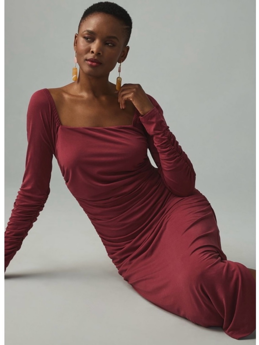 Anthropologie Square Neck Ruched Midi Dress New Small - Picture 13 of 14